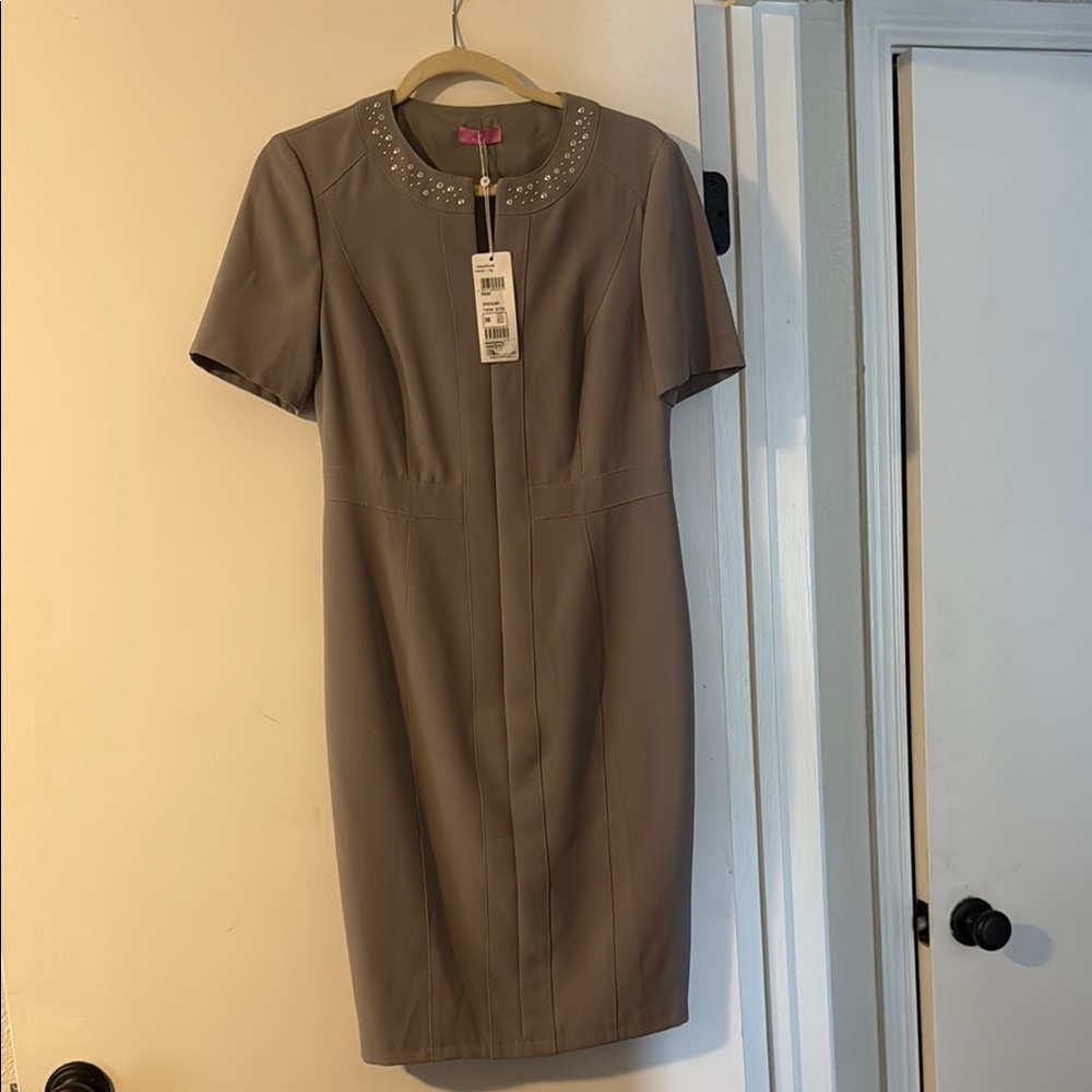 Basler Gray Sheath Dress Crew Neck Short Sleeves
